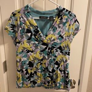 Liz Claiborne AXCESS XL Top Stretch Floral Blouse Lined Shirt